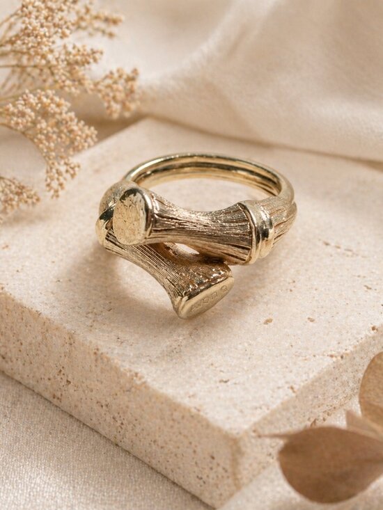 Avon Jewelry - Vintage Avon Bamboo Gold Tone Adjustable Ring 1972 Bamboo Magic Size 6–7.5